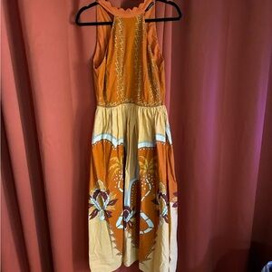 SFERRA High Low Dress in Orange and Cream